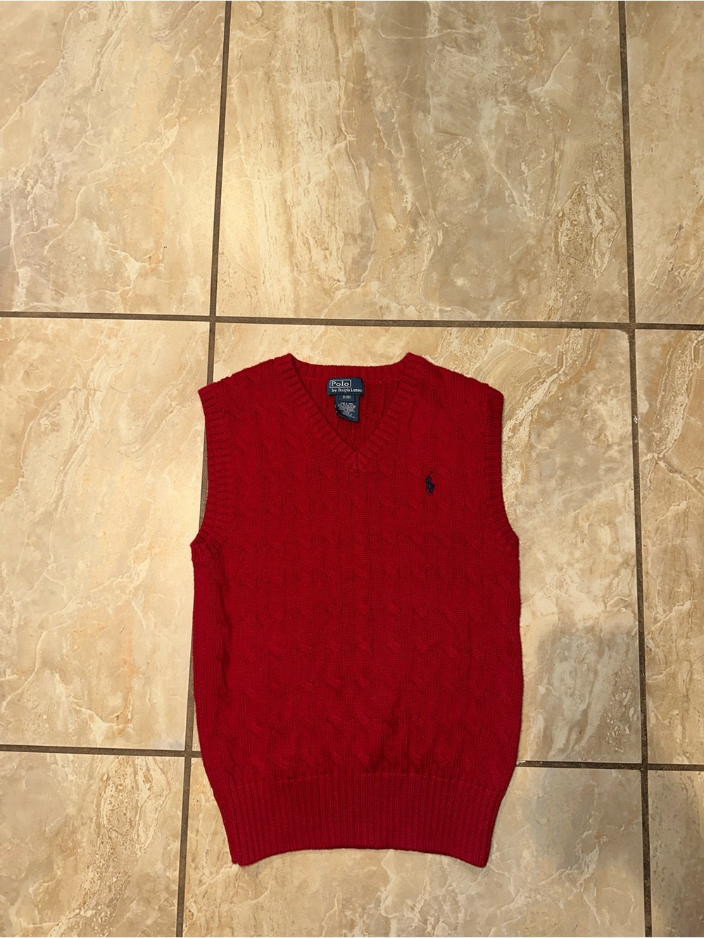 Vintage Red Polo Ralph Lauren Boys Cable Knit Vest Size S